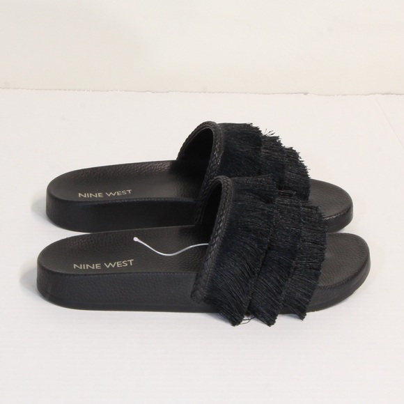 Nine West Black Fringe Slides Size 6 NWOT - Picture 4 of 8